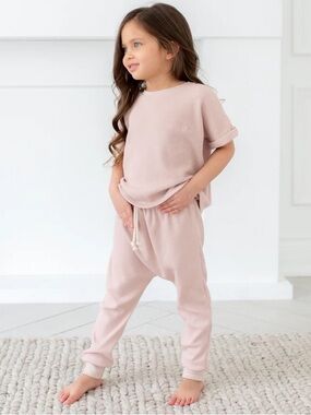 Blueberri Baby Girl Dusty Rose  Matching Set | PinkWaffle Knit 12-18M